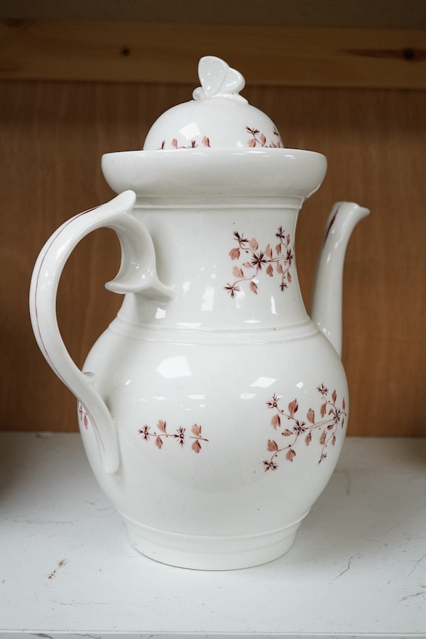 A Paris porcelain coffee pot and cover, 29cm high. Condition - cover cracked